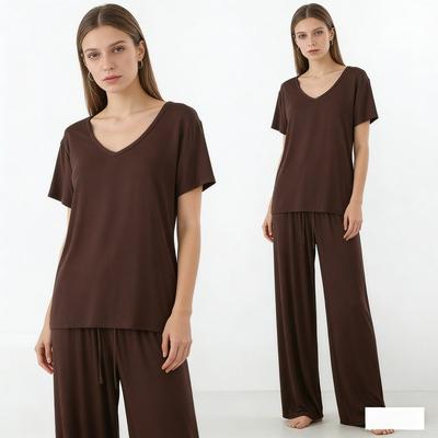 Modal Homewear 2pcs Pajamas Set Short Sleeve Tops and Trousers Solid Color Casual Loose Sleepwear Suit Plus Size Nightwear