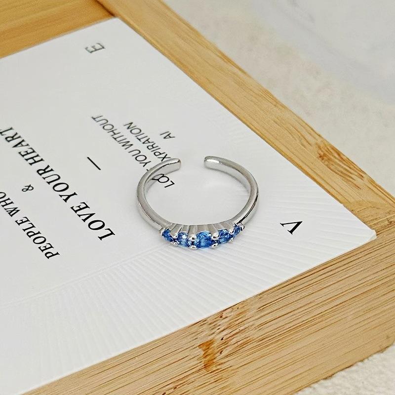 Light Luxury Full Diamond Sea Blue Zircon High-End Open Ring Gypsy Star Niche Design Butterfly Personalized Index Finger Ring Female