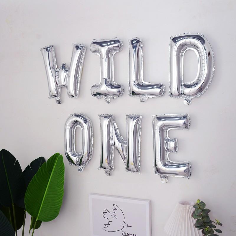 

Wild One Alphabet Balloon Set Baby Birthday Theme Party Decoration Arrangement 1 Year Old Aluminum Film Balloon 16 Silver WILD ONE