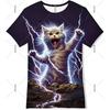 Neon Hip Hop Kat T-shirt Voor Mannen Carnavalsfeest Ronde Hals Korte Mouw T-shirts Hip Hop Straat 2025 Zomer Trend Sterren Ruimte Tee
