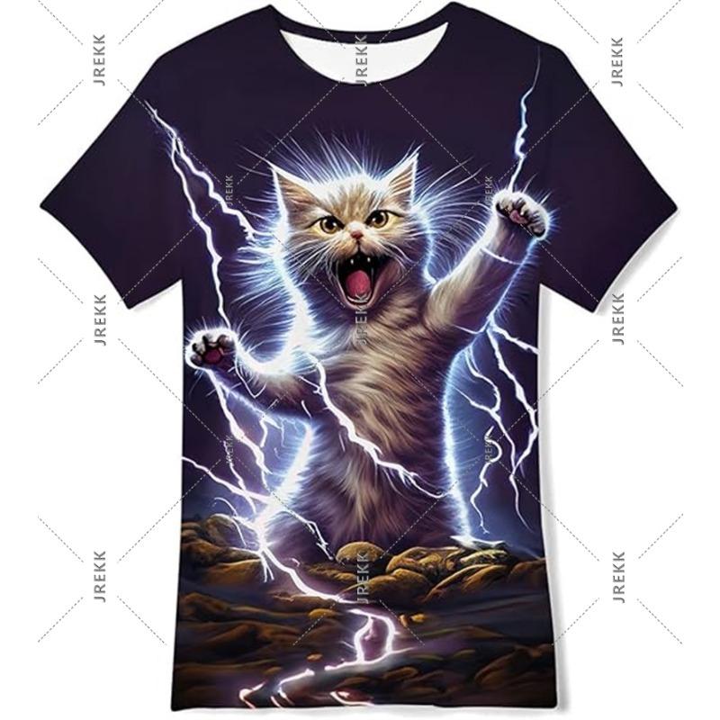 Neon Hip Hop Kat T-shirt Voor Mannen Carnavalsfeest Ronde Hals Korte Mouw T-shirts Hip Hop Straat 2025 Zomer Trend Sterren Ruimte Tee