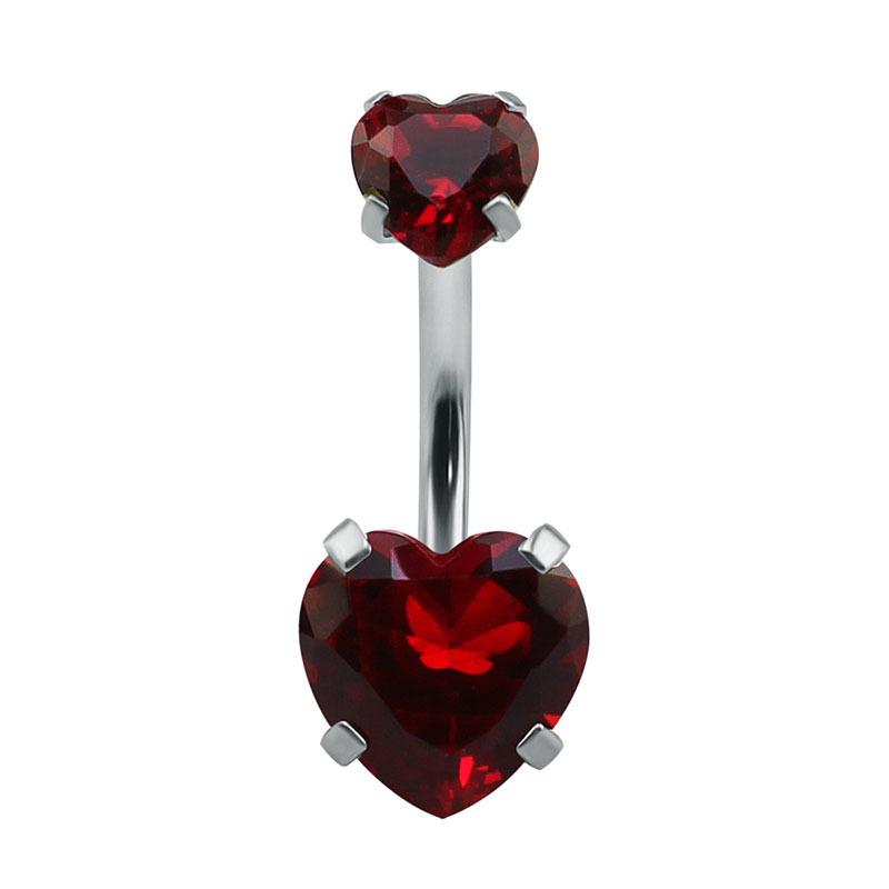 Heart-Shaped Zircon Titanium Steel Navel Rings - Customizable European & American Design (2022) ярко-красный