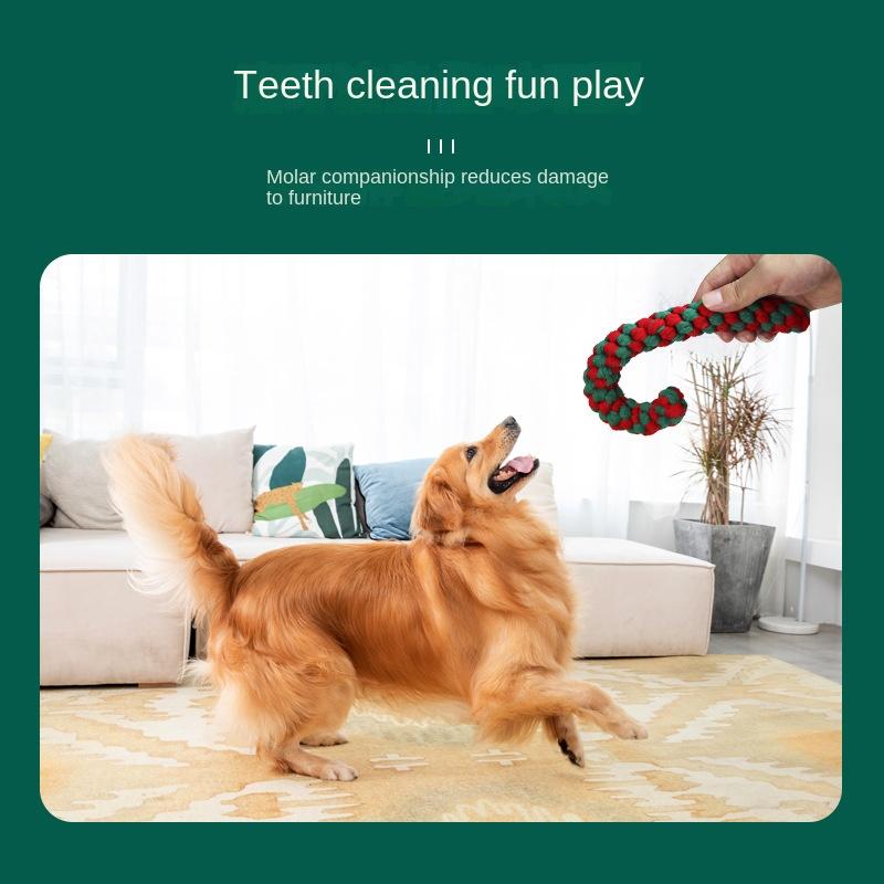 1pc Christmas Design Teeth Cleaning Braided Rope Knot Pet Toy, Dog Chew Durable Toy For Cat And Dog Teeth Cleaning Supply Toy