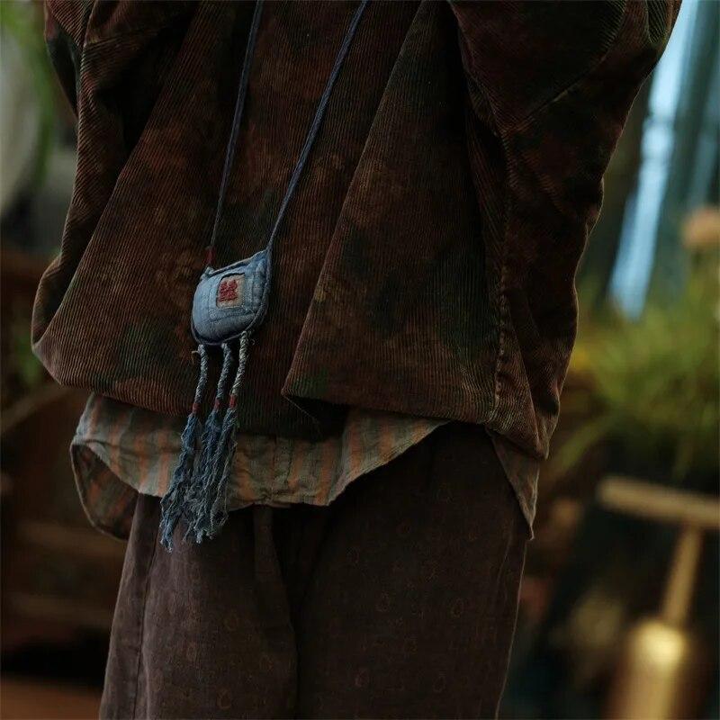 Johnature Dámský vintage květinový manšestrový zimní svetr s dlouhým rukávem a výstřihem do O-neck