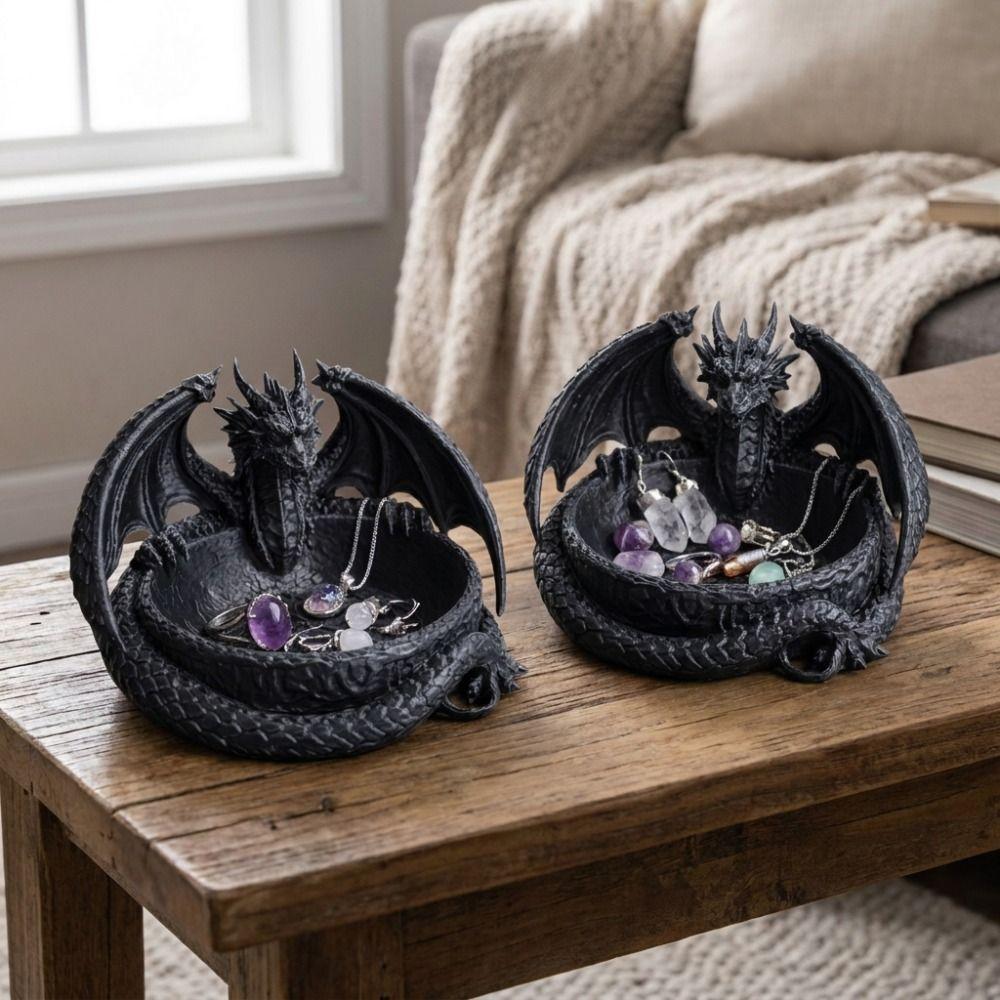 3D Printing Dragon Shaped Jewelry Tray Dark Style Key Coin Storage Holder Home Decor