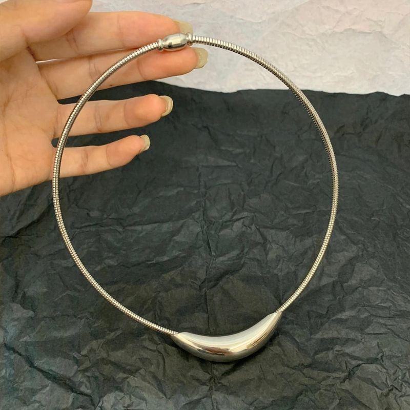 Cold Wind Anchor Titanium Steel Metal Arc Niche Style Necklace Steel Color