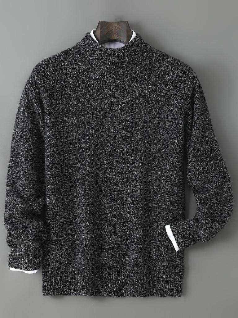 Men's Winter Thickened Pure Wool Half-High Collar Sweater - Three-Strand Marled Yarn Loose Knit