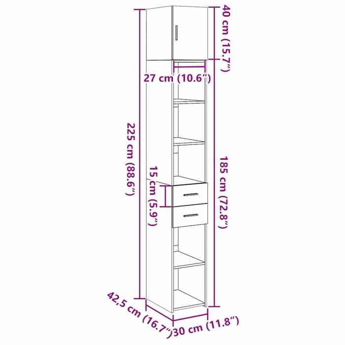 VidaXL Slim Storage Cabinet Sonoma Oak 30x42.5x225 Cm, Bathroom Storage Cabinet, Storage Unit of 3281268