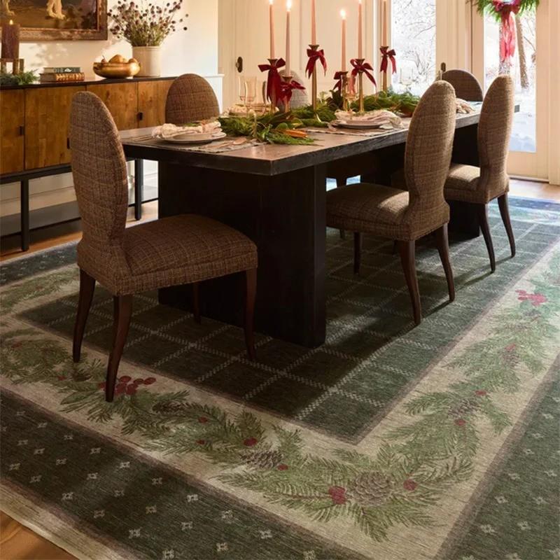 Luxury Retro Green Carpet Non Slip Washable Vintage Living Room Kitchen Bedroom Mat Mechanical Washable Hallway Floor Area Rug