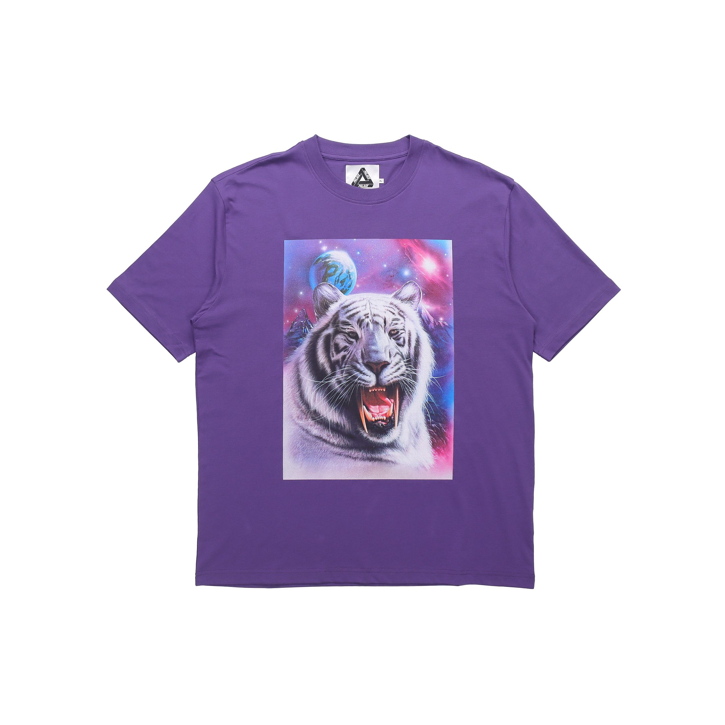 

Palace SS21 Футболка совместного бренда X AMG с графикой белого тигра и логотипом на спине Топы унисекс Фиолетовый P20AMGTS006 L