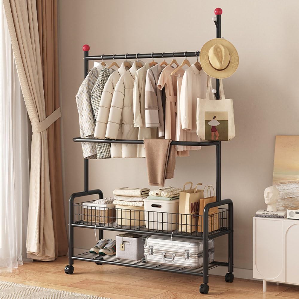 LNYCJP Clothes Rack with 2 Mesh Pipe Clothes Coat Clothing Easy Rainy Season 90cm Wide X 35cm Deep X 176cm High Shelves, Rack, Rack, Rack, Assembly,