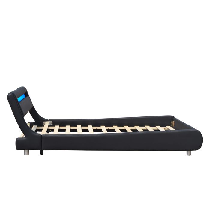 Lit en placage MDF massif 140x200 - - Sommier lattes - Tte de lit incurve NOIR