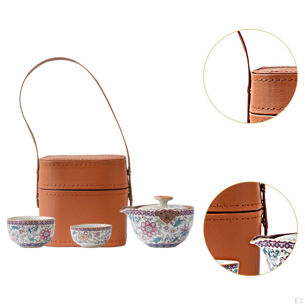 Japanese & Chinese Travel Tea Set Gongfu Teapot Portable 2 Cups Reusable with Storage Bag Porcelain