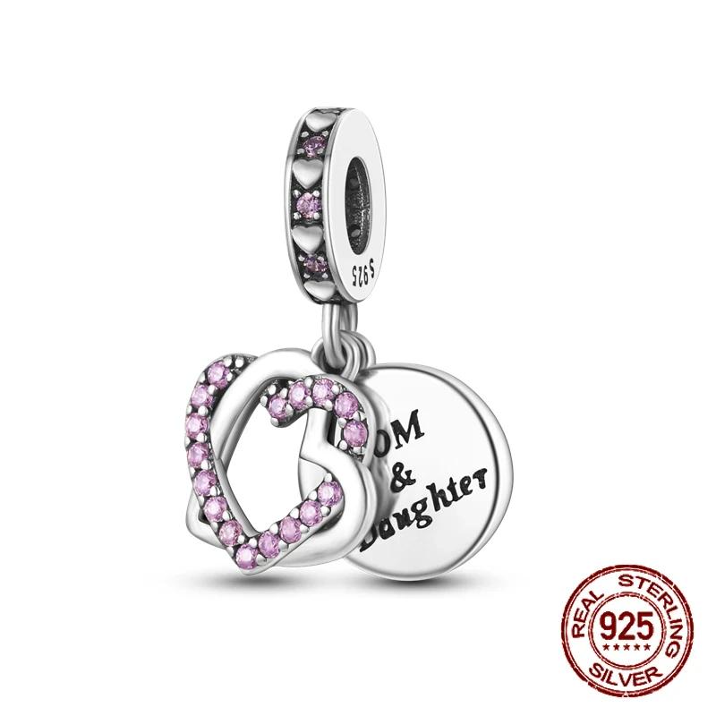 Copper Heart Shaped Daughter Mom Charm Beads Fit 4Mm Hole Diameter Bracelets Fine Diy Mother'S Day Jewelry Gift