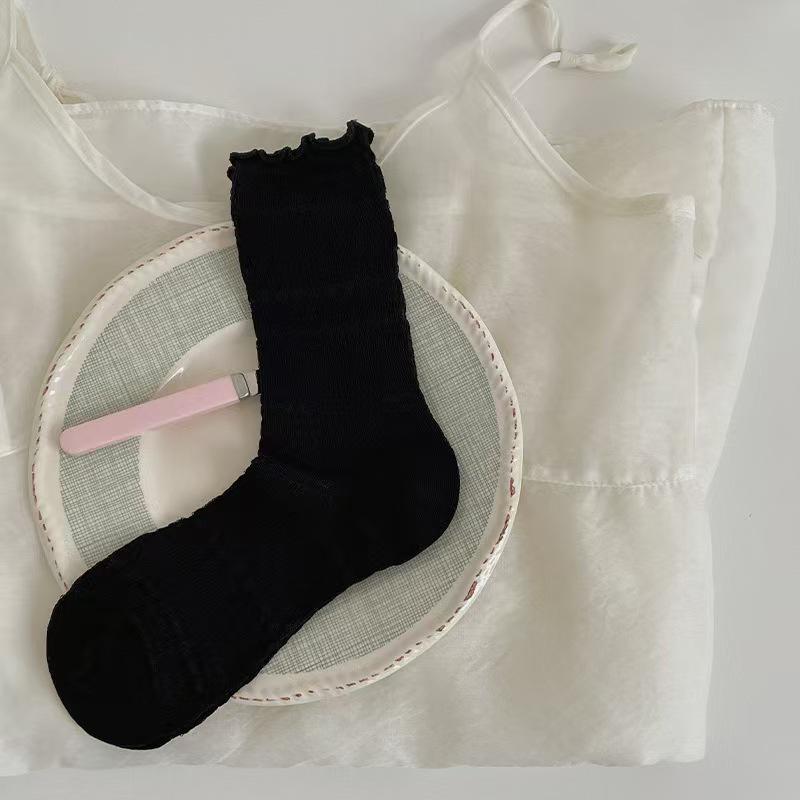 Women's Lace Mesh Cotton Mid-Calf Socks - Breathable, Thin, Trendy Spring/Summer Arrival