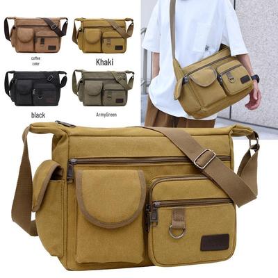 Borsa a Tracolla e a Spalla da Viaggio in Tela di Alta Gamma da Uomo con Doppia Tasca