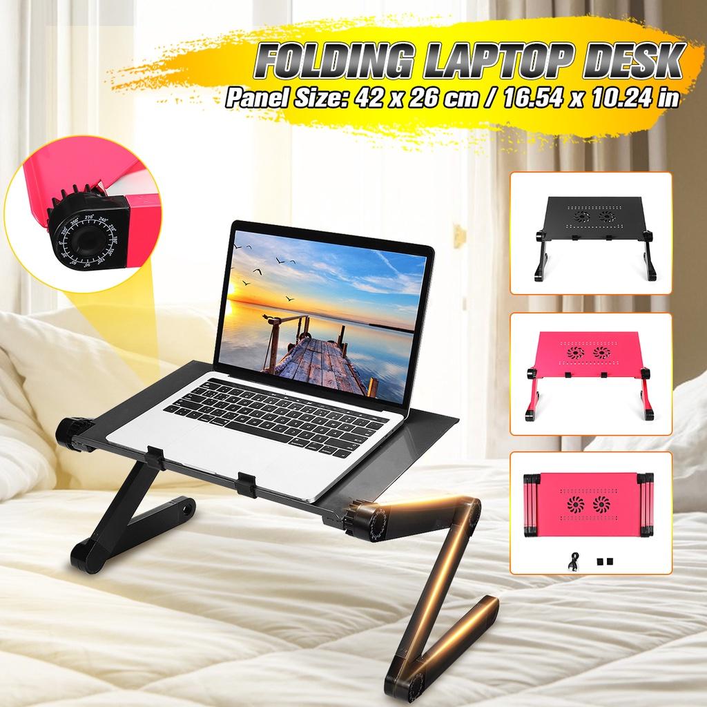 USB Portable Aluminum Alloy Folding Table Laptop Desk Adjustable Notebook Stand for Bed Sofa Laptop Table Home Office Computer Desk