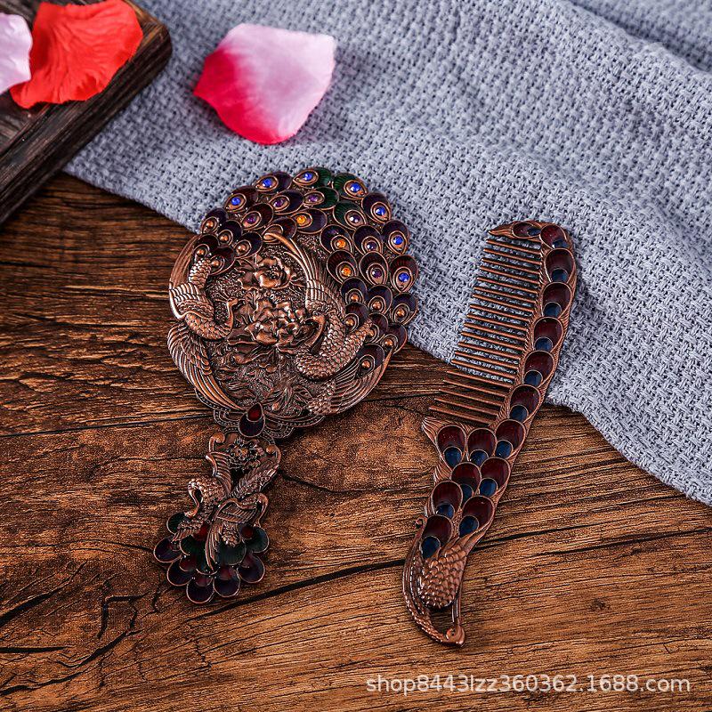 Vintage Russische Prinses Handspiegel & Kam Set