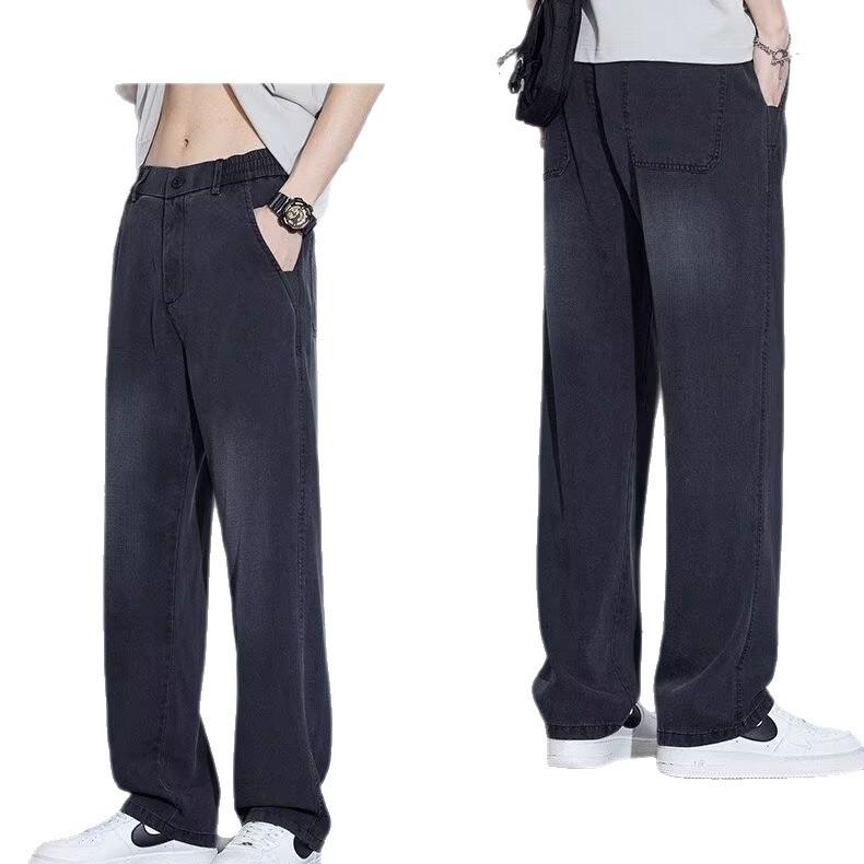 2025 nové letní džíny pánské tenké letní kalhoty ležérní elastický pas rovné volné odolné pracovní kalhoty pánské