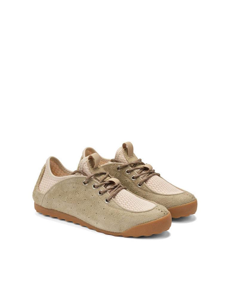 Vintage Suede Mesh Sneakers for Women Breathable Lightweight Casual Lace-Up Shoes with Rubber Sole