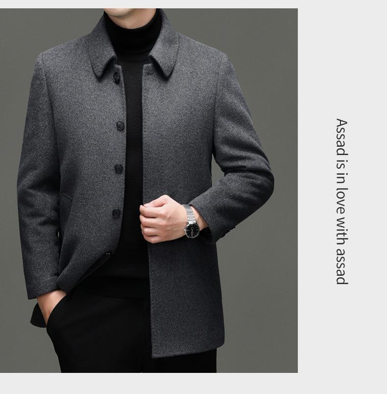 Hengyuanxiang Herren Quadratischer Kragen Mittellanger Wollmantel mit Abnehmbarem Daunenfutter - 2025 Herbst/Winter Warmer Windbreaker