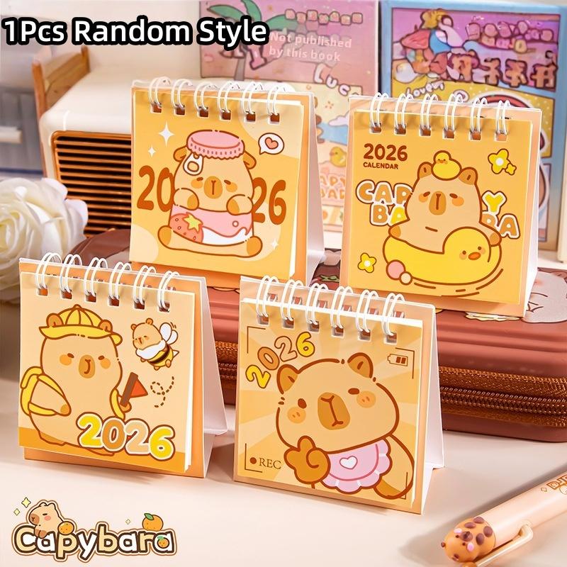 1Pcs 2026 Cute Capybara Panda Desk Calendar Portable Desktop Decoration Schedule Planner Mini Calendar Office School Supplies