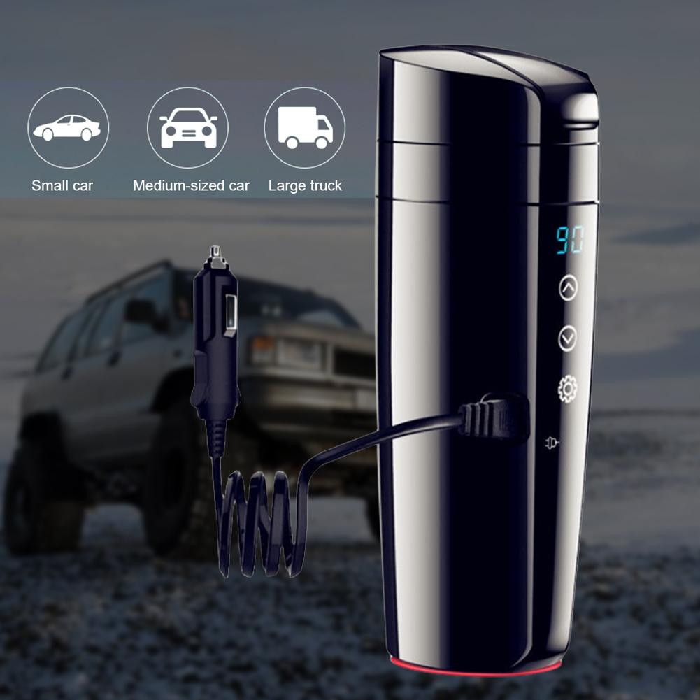 400ML Car Kettle Electric Heating Cup 12V-24V Stainless Steel Car Water Warmer Bottle LCD Display Heat Preservation Coffee Mug