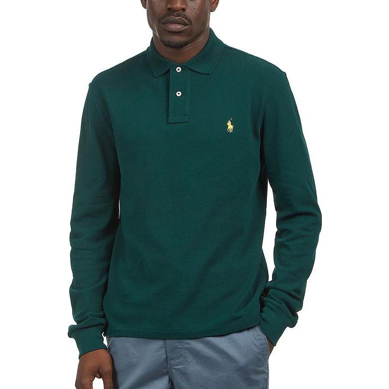Polo Ralph Lauren Solid Slim Fit Square Collar Long Sleeve Polo Shirt Men tops Green 710681126-084