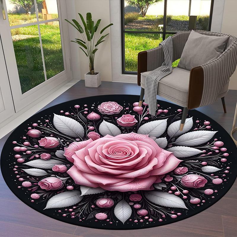 1pc Office Carpet Chair Mats Pink Rose Mandala Design Perfect for Decorating Office Chairs, Living Rooms, Or Bedrooms.YDT203