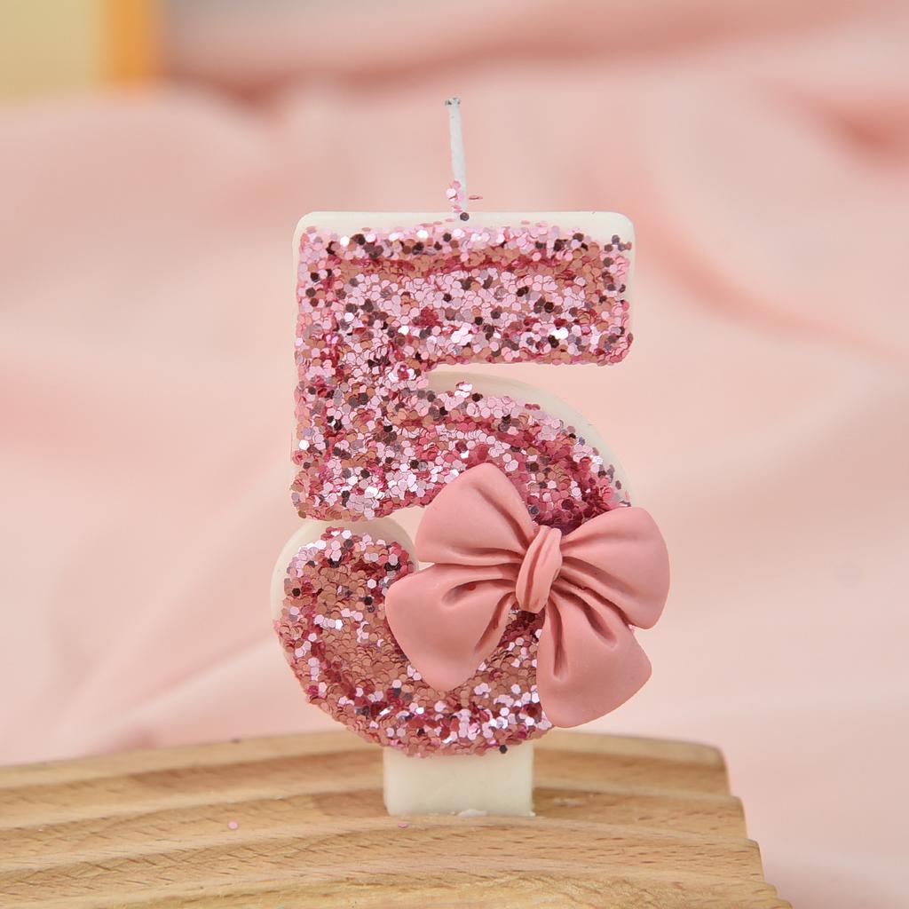 Pink bow color matching candle creative sequin anniversary digital birthday cake candle decoration candle jars with lidwholesale