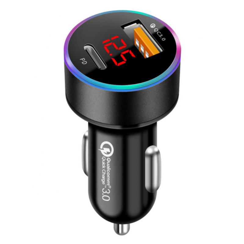 Car Charger Cigarette Lighter PD QC3.0 Fast Charging With LED Voltage Display 12V/24V Dual Usb Charger Universal For Phone