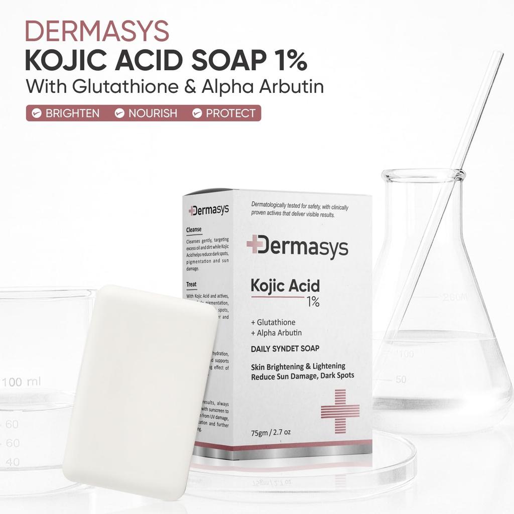Dermasys 1% Kojic Acid Soap with Glutathione & Alpha-Arbutin For Pigmentation, Dark Spots & Sun Damage | with Papaya Fruit Extract | Soap for Men
