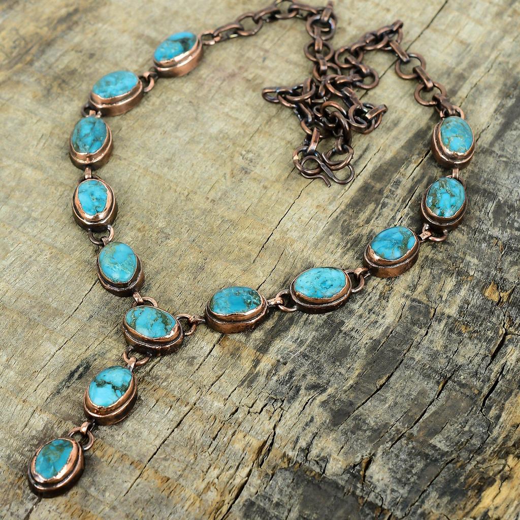 Tibetan turquoise necklace electroformed copper necklace adjustable chain necklace handmade electroformed jewelry gemstone necklace for gift