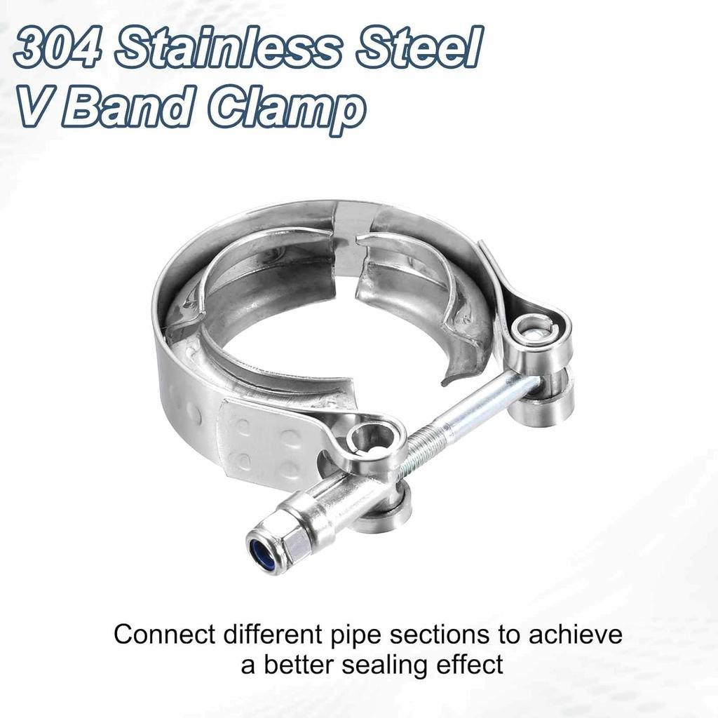 HARFINGTON V Band Clamp 1.5 Inch 304 Stainless Steel V-Band Bolt Clamp for Exhaust Systems Downpipe Exchange Car Accessories, Silver