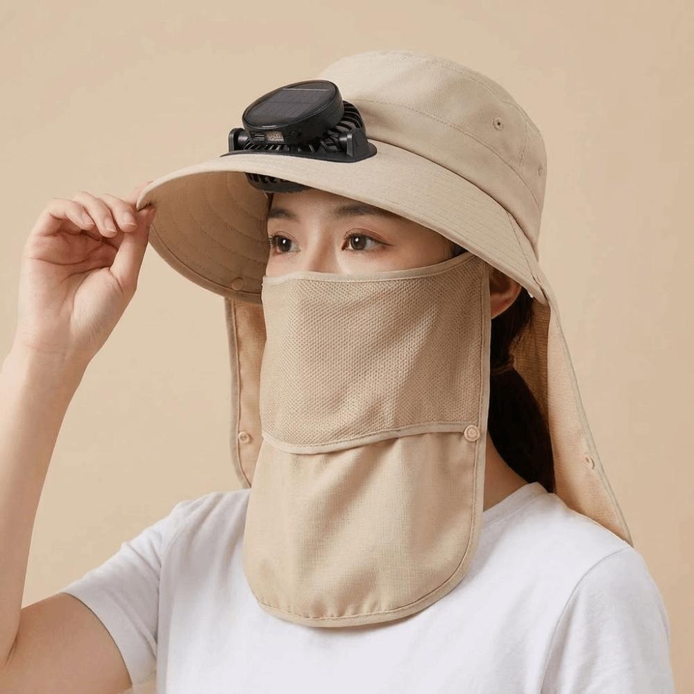 Breathable Solar Fan Hat Quick Dry Wide Brim Sun Cap Long Endurance Fishing Bucket Hat Hiking