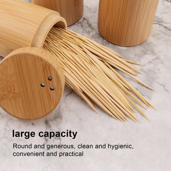 Toothpick Storage Box Wear-resistant for Home Compact Round Dustproof Bamboo Toothpick Dispenser Reliable Convenient Round