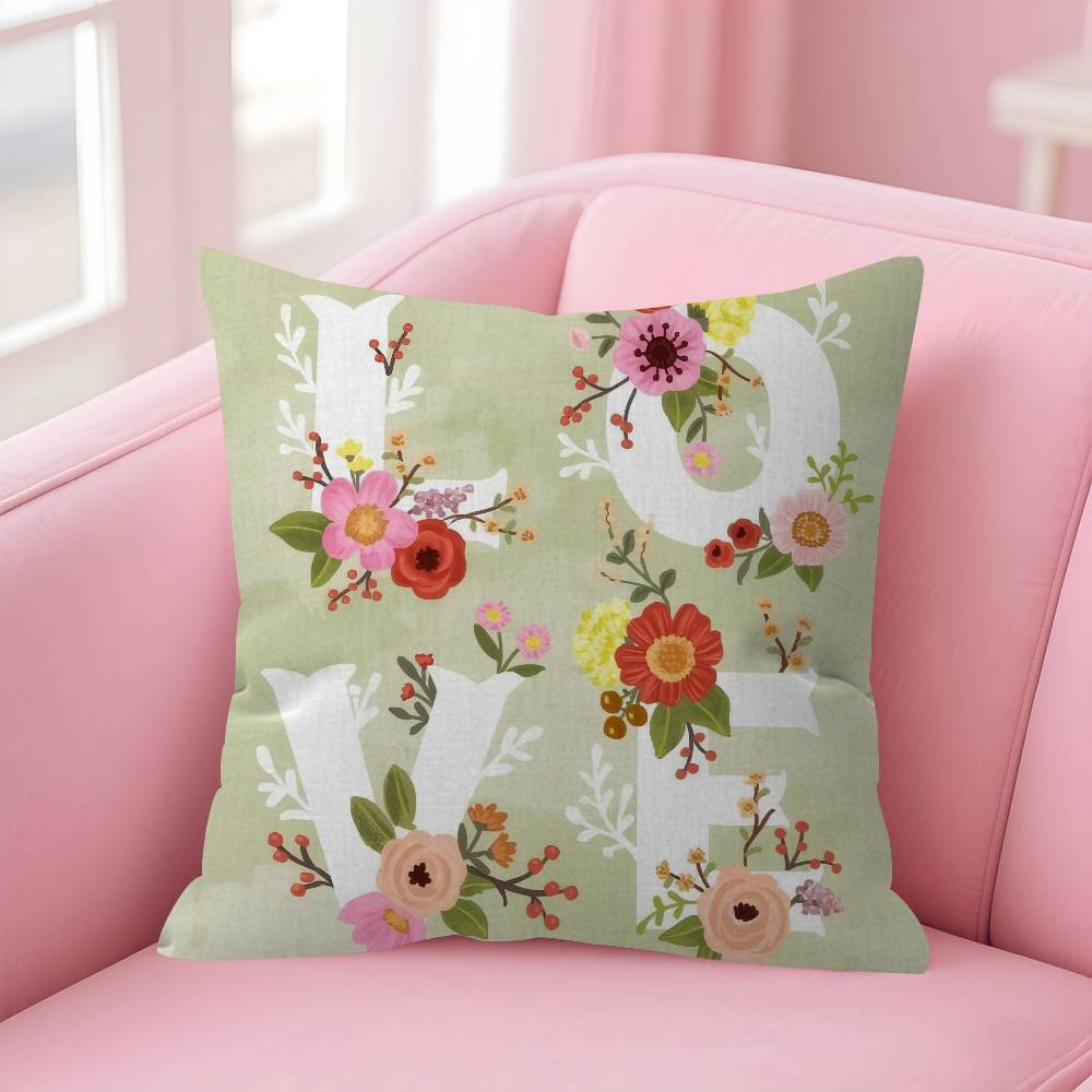 Anime Flower Love Double-Sided Printed Pillow Cover Short Plush Suitable Living Rooms Bedrooms Sofas Throw Cushion Cover