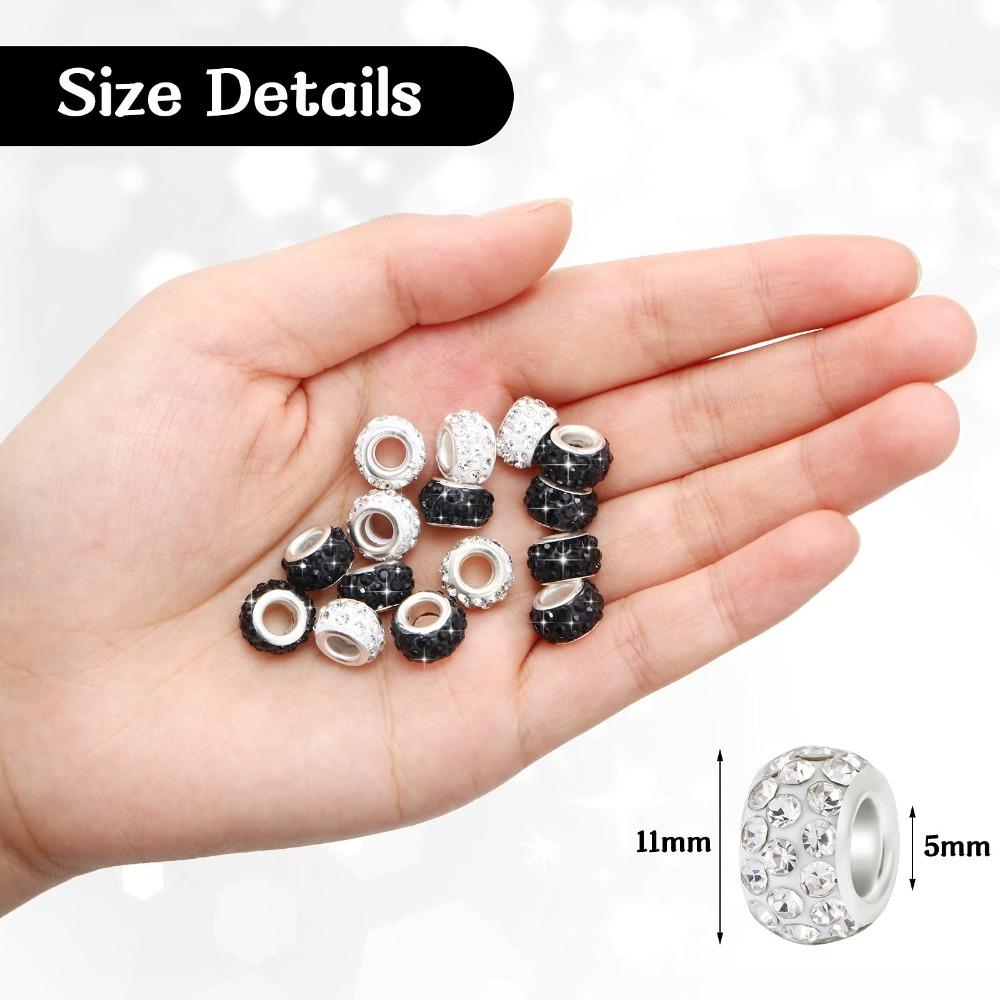 12/40/80pcs 11mm Rhinestone European Beads Large Hole Spacer Beads Diamond Hair Beadsl Rondelle Charm for DIY European Charm Bracelet Snake Chain