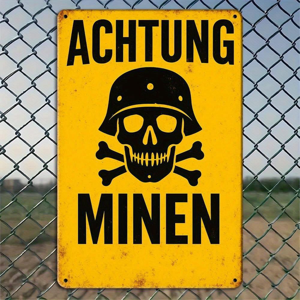 "German "Achtung Minen" Metal Sign, 20x30cm Military Decor.