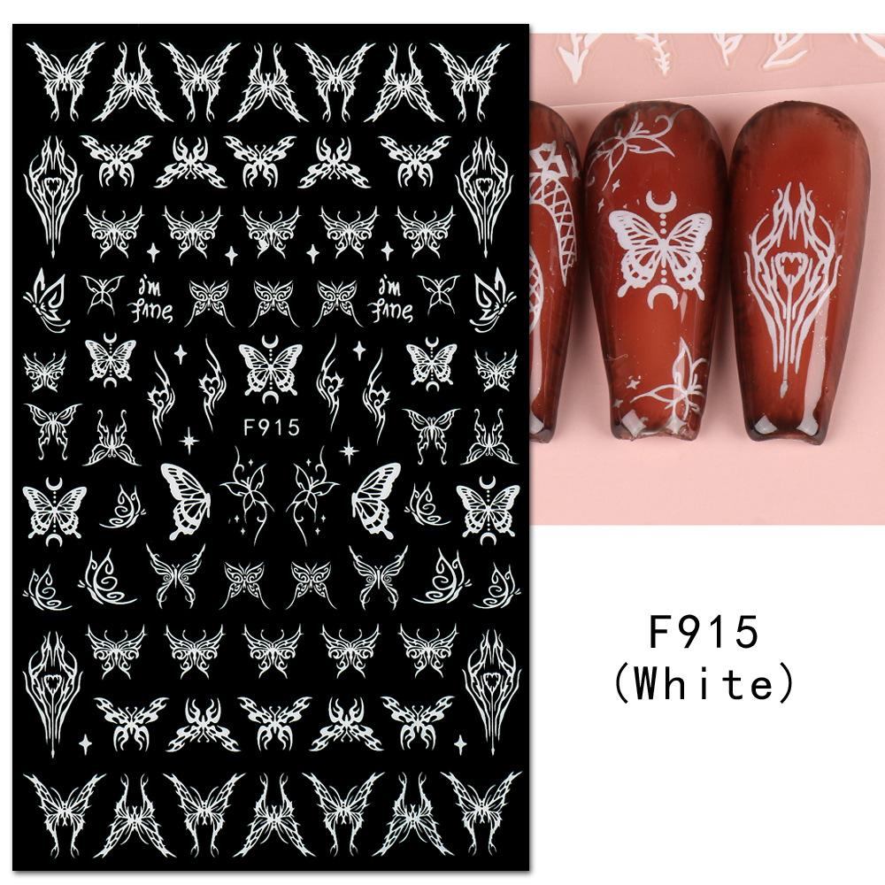 1PCS Black White Butterfly Laser Nail Stickers Nail Art Decoration Abstract Lines Bronzing Flowers Stickers For Nails