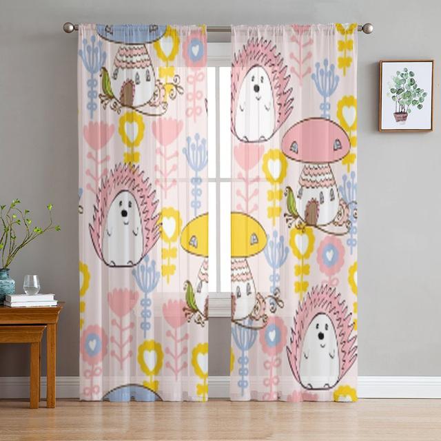 Autumn Forest Cartoon Animals Bear Fox Owl Sheer Curtains for Windows Tulle Curtains for Living Room Bedroom Children Room Decor