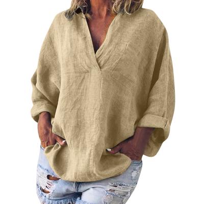 (SU)Boho Womens Long Sleeve Cotton Linen Kaftan Ladies Baggy Blouse Tee Shirt Tops