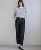 GRIDAJ Cotton Bio-Washed Belted Double-Pleated Pants _ Black