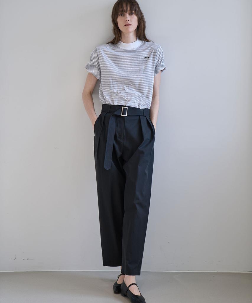 GRIDAJ Cotton Bio-Washed Belted Double-Pleated Pants _ Black