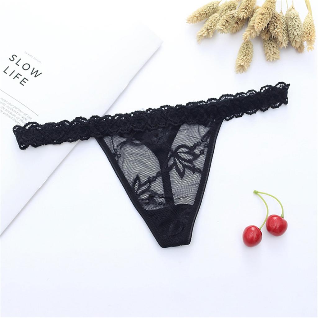 Women's Lace Mesh Sheer Hollow Out Thong Panties Underwear Elastic Waistband Breathable Fabric Comfortable Fit