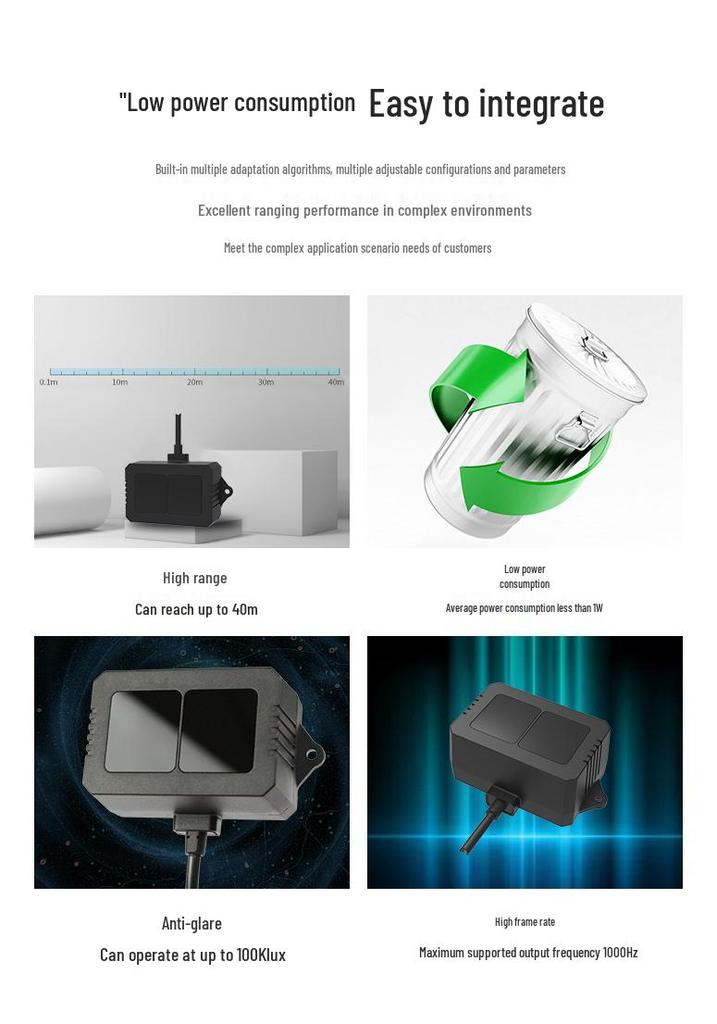 TF02-Pro IP65 Laser Radar: 40m Range, Low Power, High Ambient Light Resistance, High Frame Rate