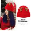 NUOLUX Women's Reindeer Antler Knit Hat, Warm Winter Hat, Christmas Hat, 56-62cm, Red