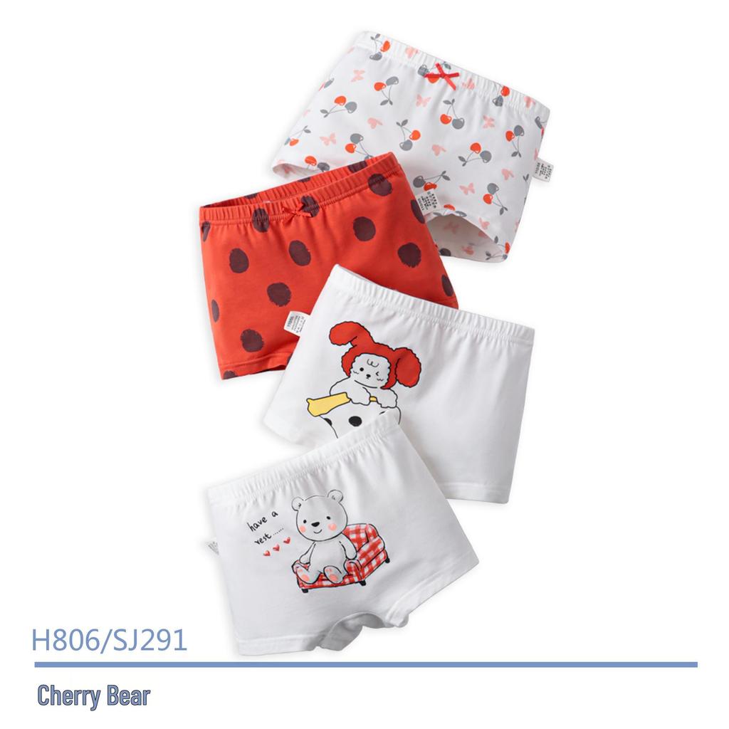 Kids' Pure Cotton Cartoon Boxer Briefs - Antibacterial Korean Style for Baby Girls