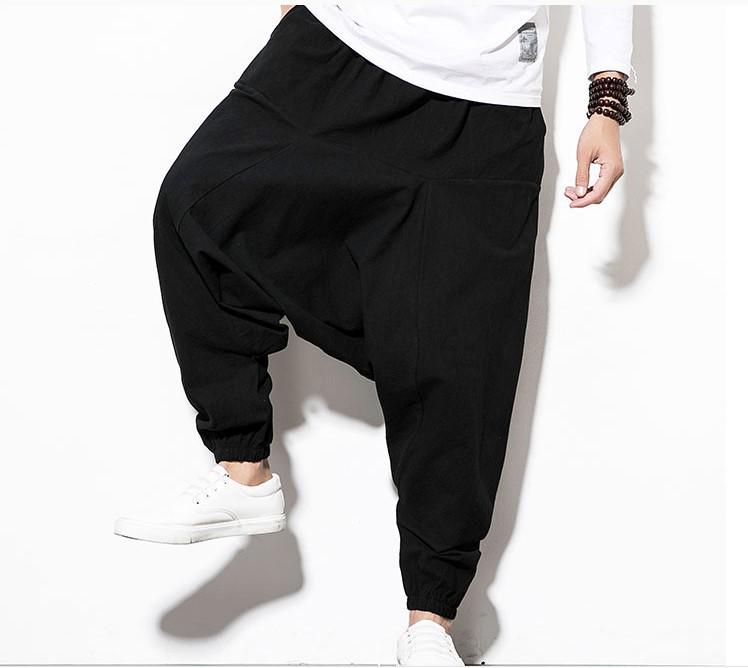 2026 Spring Men's Chinese-Style Cotton Linen Harem Pants - Printed Hip Hop Trousers