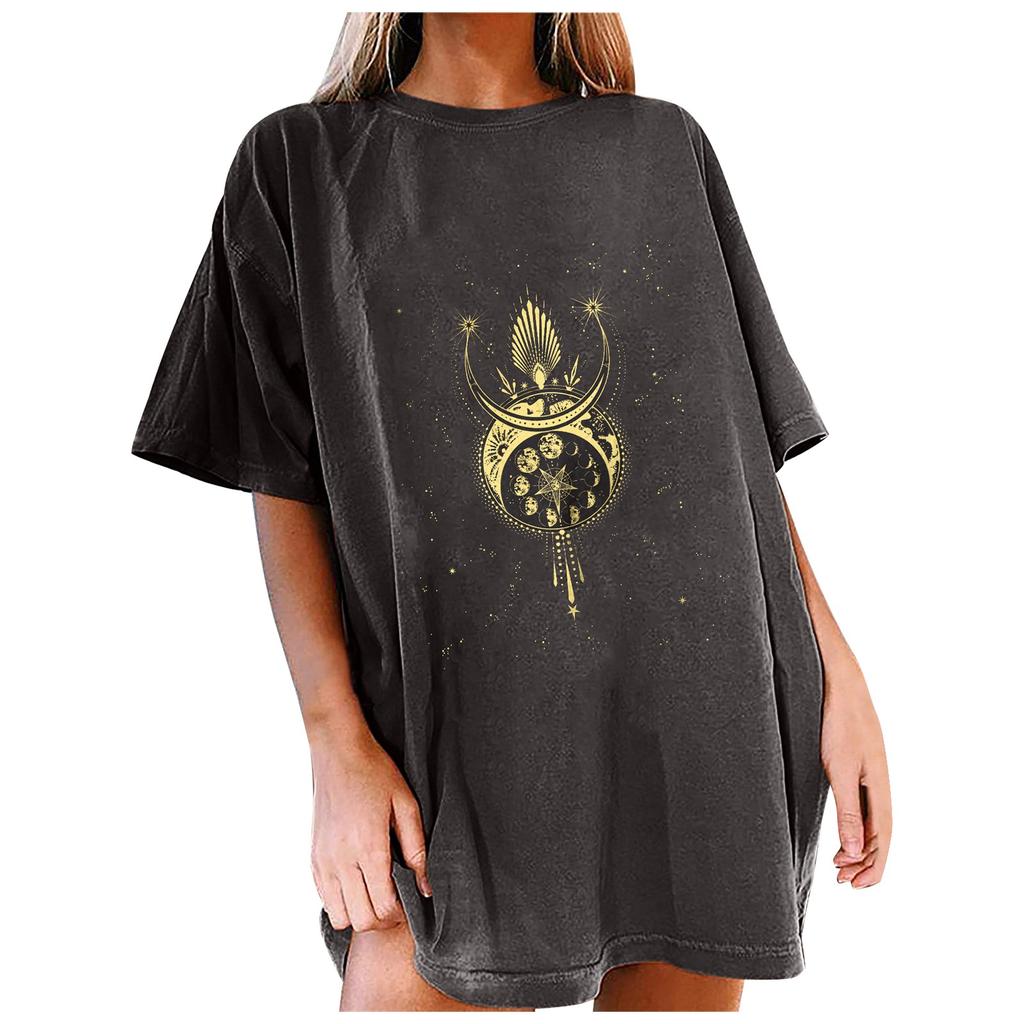 Women's Vintage Drop Sleeves Printed Pattern Casual Short Sleeve Tops Blouse